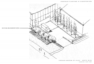 Proposed sketch of the bioretention area outside of the Contemporary Art + Design Galleries